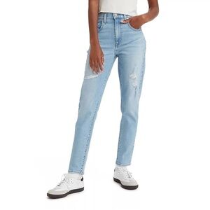 {Levi's} "Silvertab Mom Jeans" Distressed High Rise Tapered Straight Leg Denim